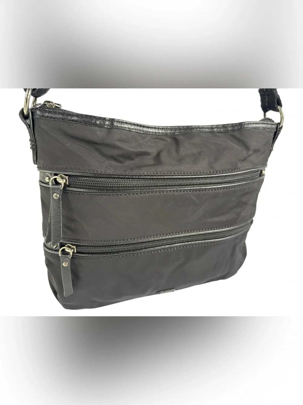 Black Nylon Crossbody Bag with Multiple Zipper Pockets
